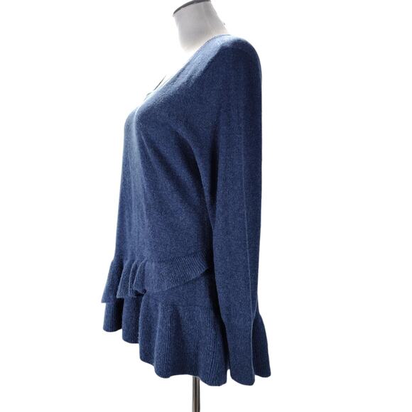 Isaac Mizrahi Live Cashmere Sweater M Blue Ruffle Hem Peplum Knit - Picture 5 of 10